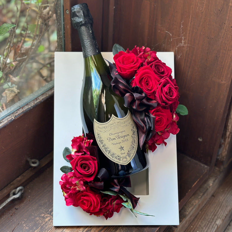 ドンペリと花ギフト【額縁アレンジ Large】ドンペリニョンとプリザーブドフラワーのプレミアムギフト
