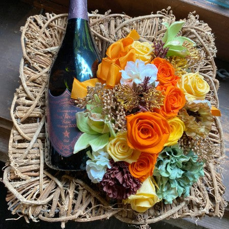 設立祝い ドンペリロゼ プリザーブドフラワー